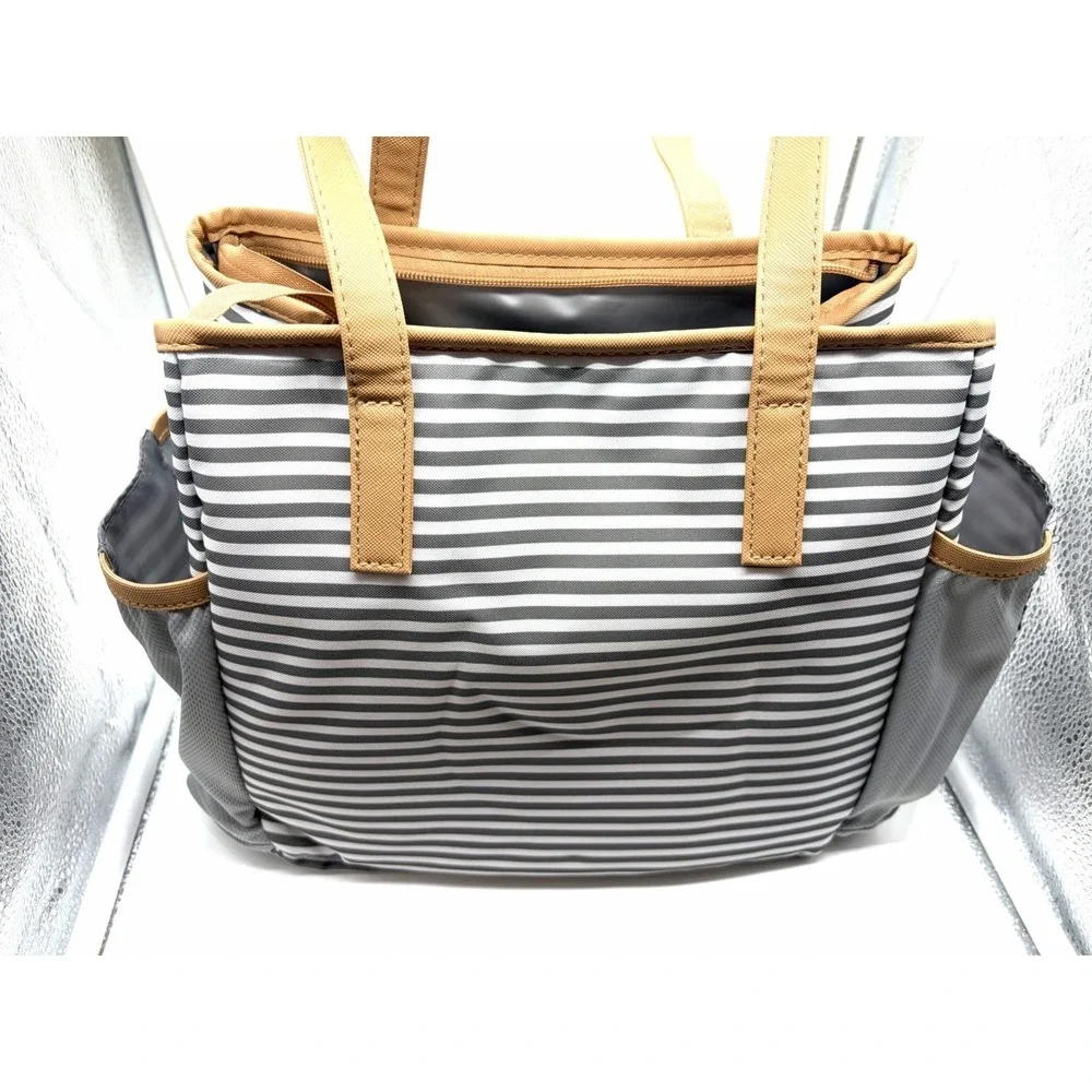 New W/Out Tags Fit & Fresh Grey and white striped Insulated Lunch Tote